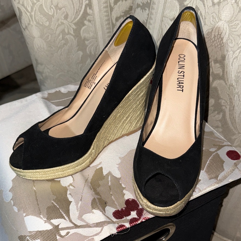 Colin Stuart Black Peep-Toe Espadrilles